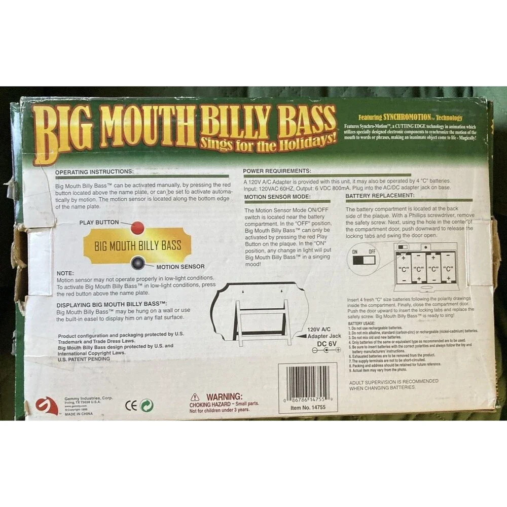 Big Mouth Billy Bass Battery Operated Talking Toy Fish **READ** See Video